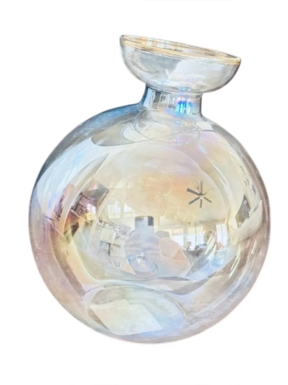 Terrain Mica Iridescent Glass Bulb Vase Gold Rim Round Sphere